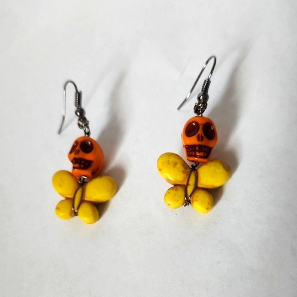 Yellow and Orange Skull Earrings